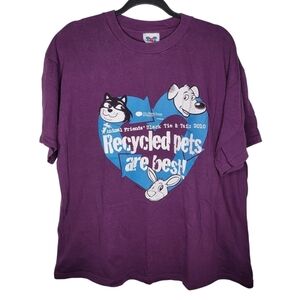 Recycled Pets Are Best Animal Rescue Dogs Cats Graphic T-Shirt Purple Size Large